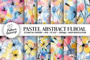 Pastel Abstract Flowers Digital Papers