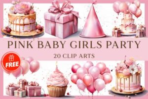 Pink Baby Girl Party Sublimation Clipart