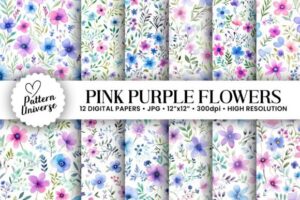 Pink & Purple Watercolor Flower Patterns