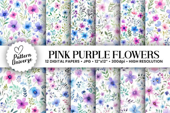 Pink & Purple Watercolor Flower Patterns