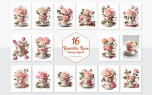 Realistic Rose Teacup Clipart Background
