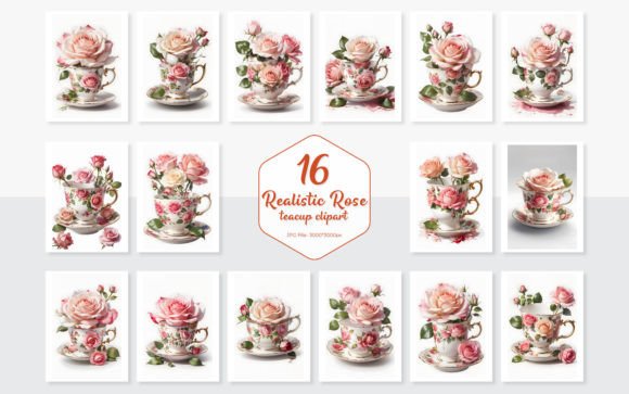 Realistic Rose Teacup Clipart Background