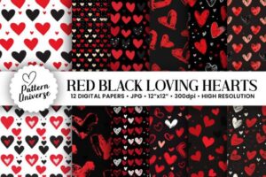 Red Black Loving Hearts Patterns
