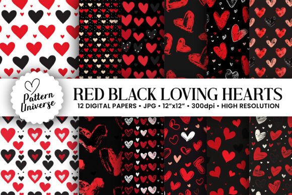 Red Black Loving Hearts Patterns