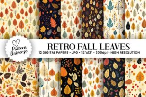 Retro Fall Leaves Seamless Pattern Pack
