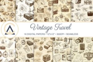 Seamless Vintage Travel Digital Papers