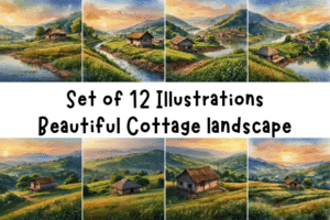 Set of 12 Cottage Landscape JPGs