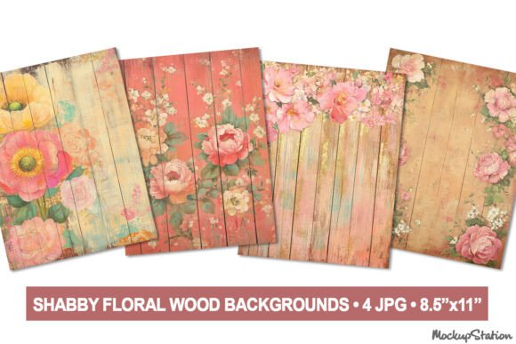 Shabby Old Floral Wood Digital Papers