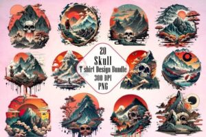 Skull and Mountain T-shirt Design Bundle