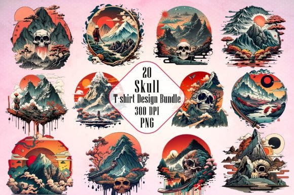 Skull and Mountain T-shirt Design Bundle