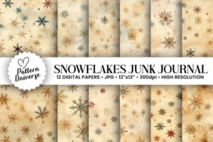 Snowflakes Junk Journal Digital Paper