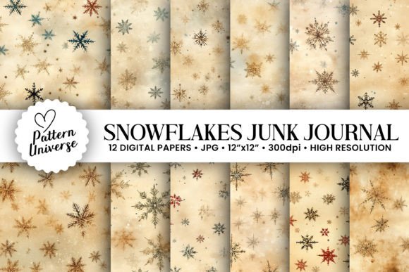 Snowflakes Junk Journal Digital Paper