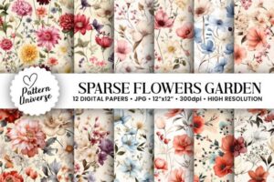 Sparse Flowers Seamless Patterns