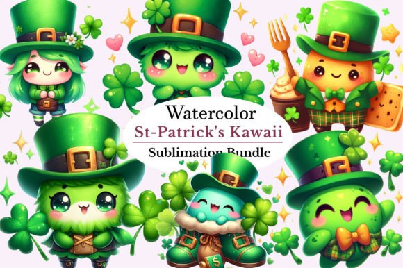 St-Patrick's Kawaii Shamrocks Clipart