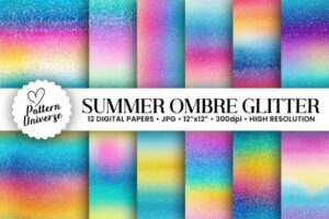 Summer Ombre Glitter Digital Papers