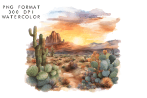Watercolor Cactus Sunset Sublimation