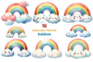 Watercolor Cheerful Rainbow Clipart