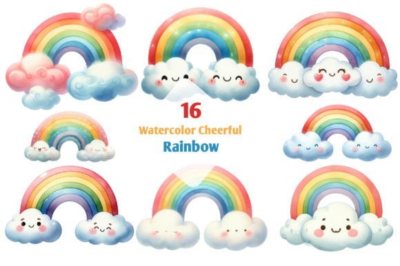 Watercolor Cheerful Rainbow Clipart