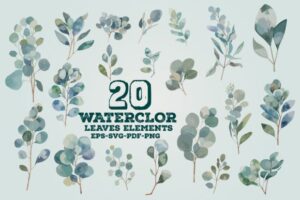 Watercolor Green Leaves Elements Bundle