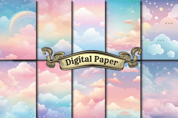 Watercolor Pastel Rainbow Skies Digital