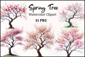 Watercolor Spring Tree Clipart