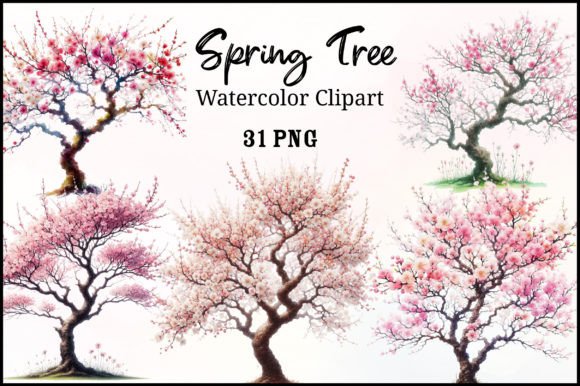 Watercolor Spring Tree Clipart