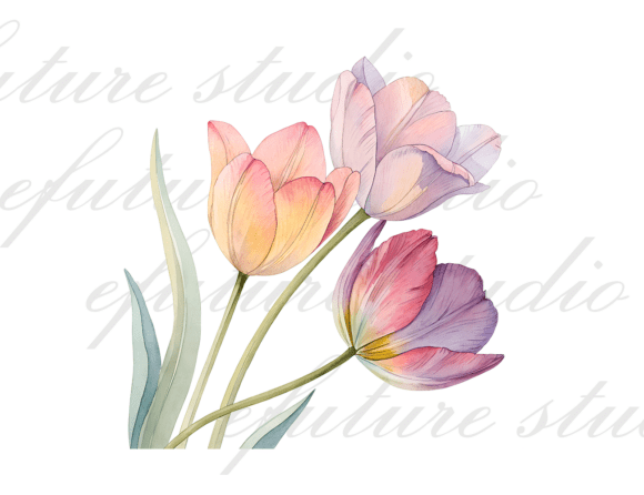 Watercolor Tulip Bouquet Clipart PNG