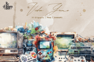 Watercolor Vintage Video Game Bundle