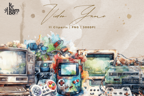 Watercolor Vintage Video Game Bundle