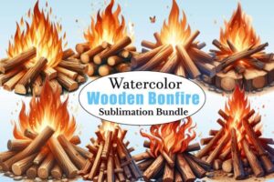 Watercolor Wooden Bonfire PNG Clipart