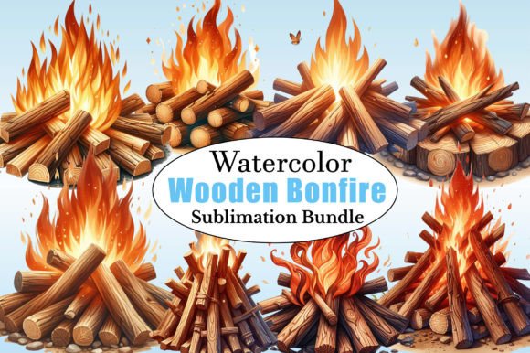 Watercolor Wooden Bonfire PNG Clipart