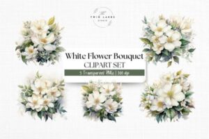 White Flower Bouquet Clipart Set