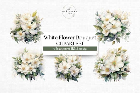 White Flower Bouquet Clipart Set