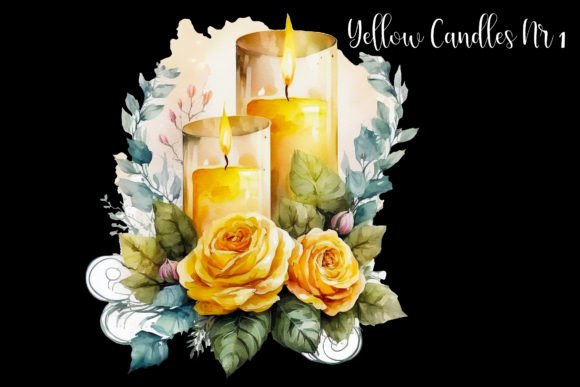Yellow Candles PNG Watercolor Clipart